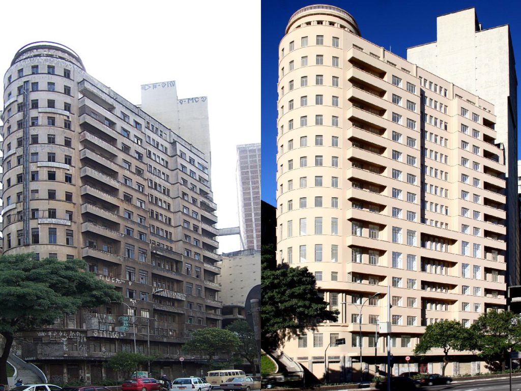 Antes e depois do Edifício Riachuelo, em São Paulo: reforma de prédios e requalificação de áreas nos centros urbanos foi o tema da sétima matéria especial